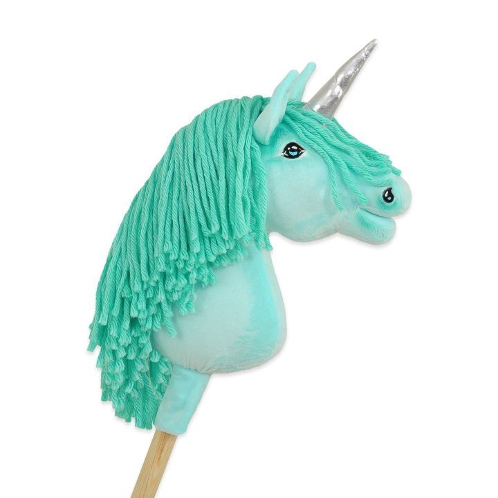Hobby Horse vienaragis ant lazdos mėtų spalvos su sidabriniu ragu
