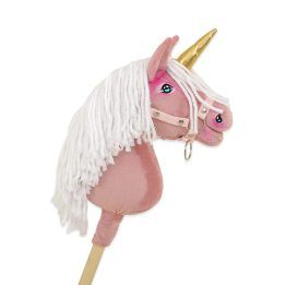 Vienaragis Hobby Horse lazdoje pastelinės rožinės spalvos su balta karčiais A4