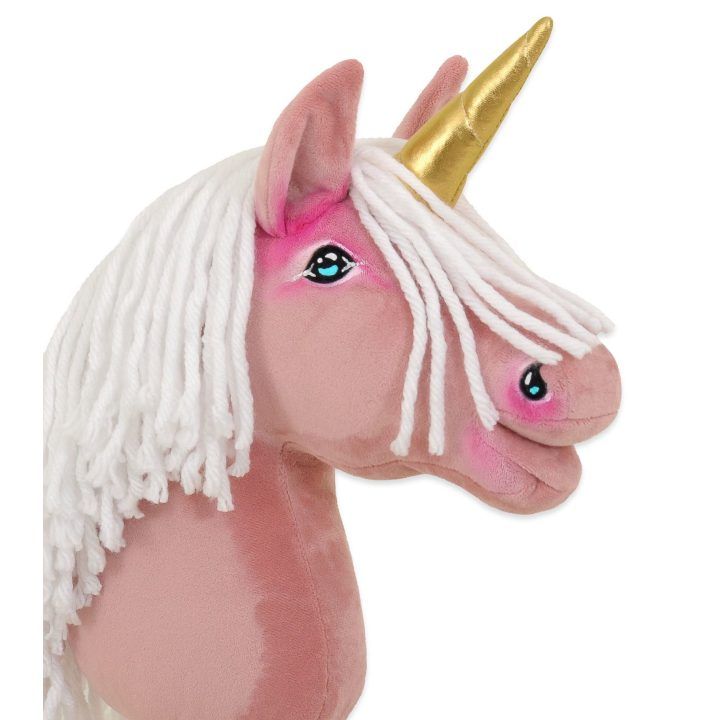 Vienaragis Hobby Horse lazdoje pastelinės rožinės spalvos su balta karčiais A4