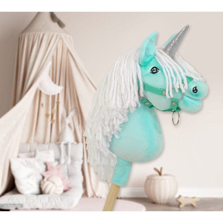 Hobby Horse vienaragis ant lazdos mėtinės spalvos su balta karčiene