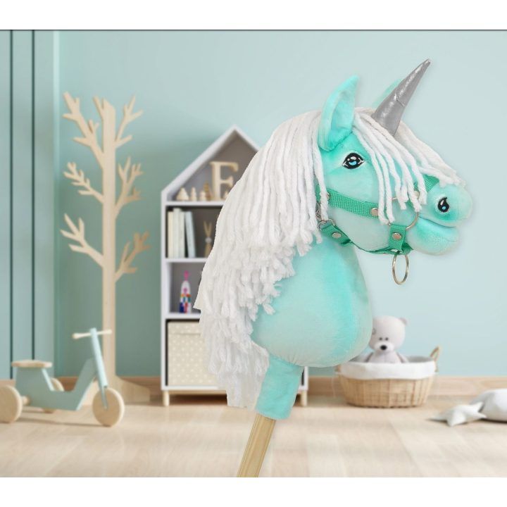 Hobby Horse vienaragis ant lazdos mėtinės spalvos su balta karčiene