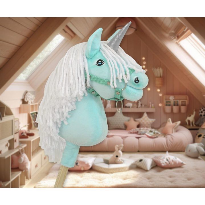 Hobby Horse vienaragis ant lazdos mėtinės spalvos su balta karčiene