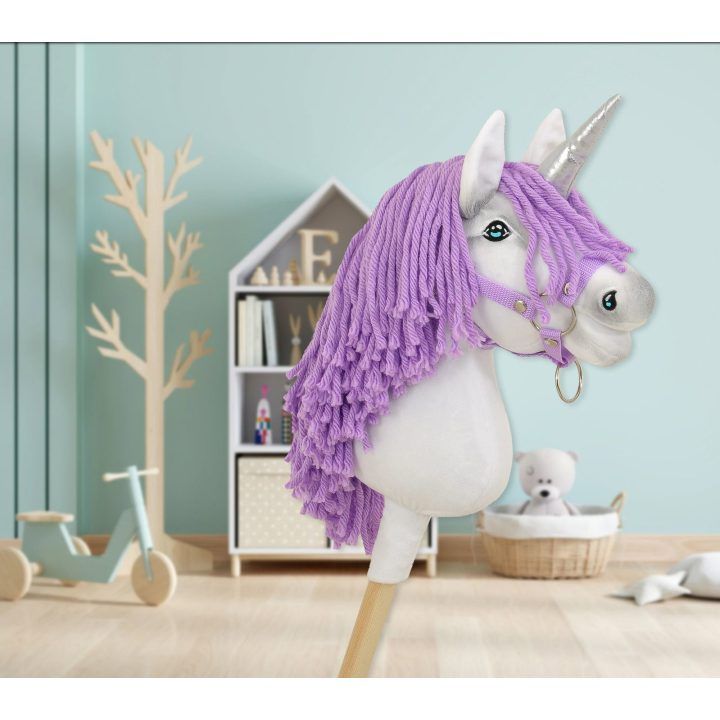 Vienaragis ant lazdos su violetine karčiais ir sidabriniu ragu Hobby Horse