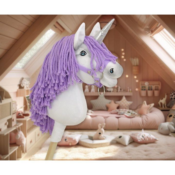 Vienaragis ant lazdos su violetine karčiais ir sidabriniu ragu Hobby Horse