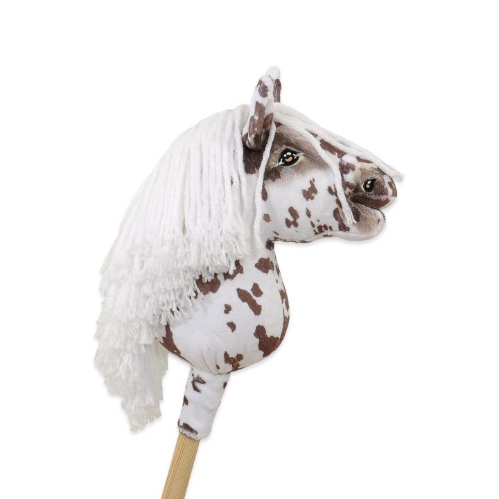 Hobby Horse lazdelinis arkliukas Premium rudas leopardinis su balta karčiais