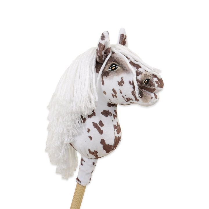 Hobby Horse lazdelinis arkliukas Premium rudas leopardinis su balta karčiais