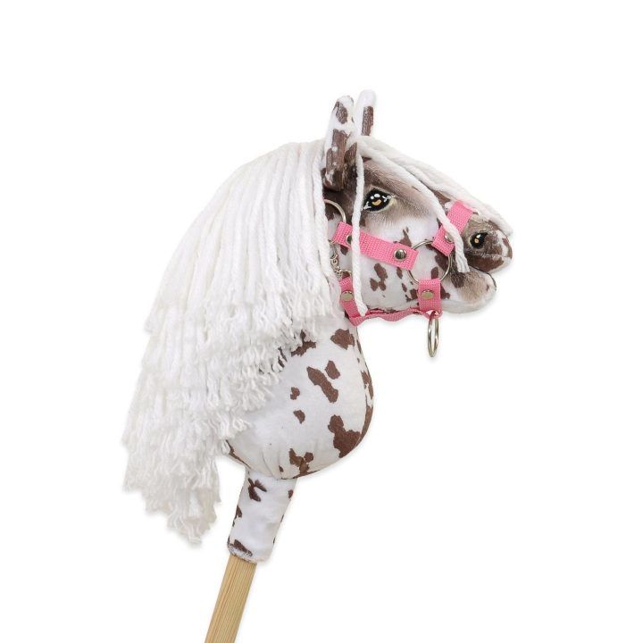 Hobby Horse lazdelinis arkliukas Premium rudas leopardinis su balta karčiais