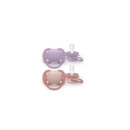 Kūdikių čiulptukai Ultra Soft 6–18 mėn. violetinis ir rožinis (2 vnt.) Philips Avent