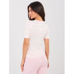 Moteriškas klasikinis megztinis trumpomis rankovėmis šviesiai rožinis