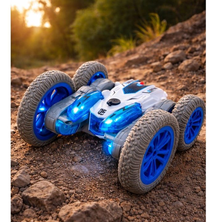 RC triukinis automobilis su šviesomis ir dūmais 360° mėlynas