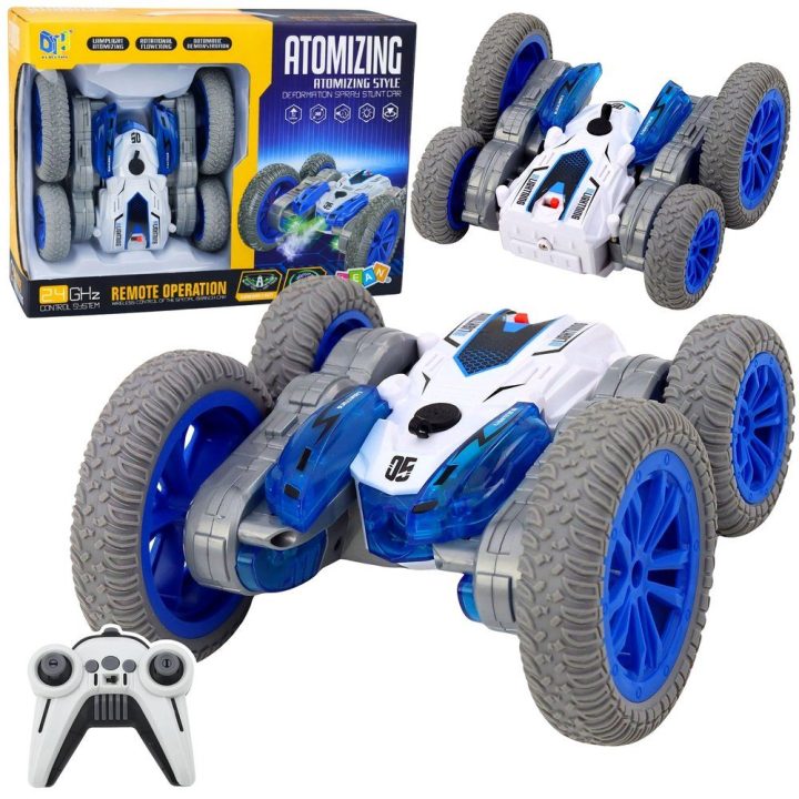 RC triukinis automobilis su šviesomis ir dūmais 360° mėlynas