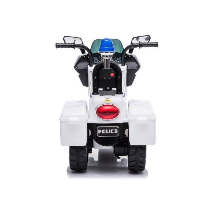 Vaikiškas elektrinis policijos motociklas su sirena baltas