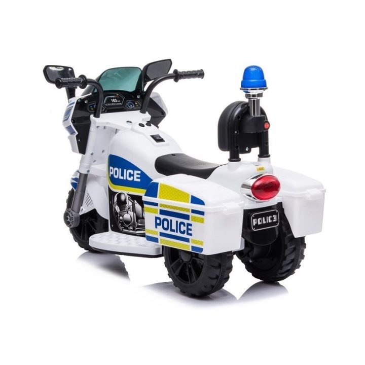 Vaikiškas elektrinis policijos motociklas su sirena baltas
