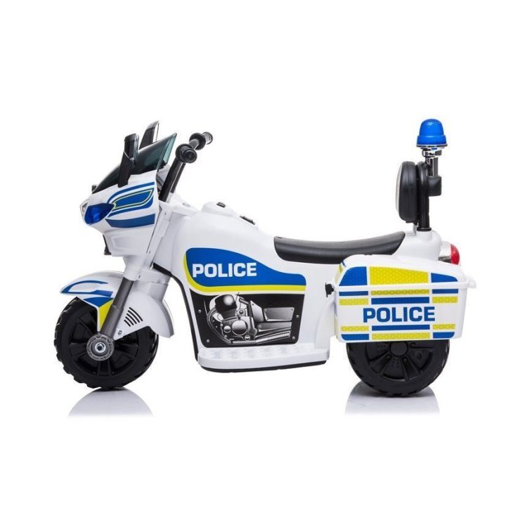 Vaikiškas elektrinis policijos motociklas su sirena baltas