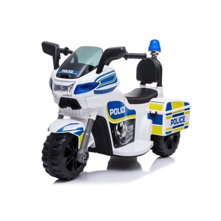 Vaikiškas elektrinis policijos motociklas su sirena baltas