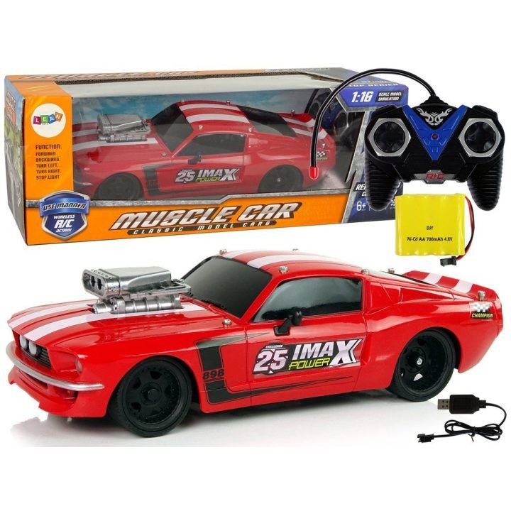 RC sportinis automobilis 1:16 raudonas su baltomis juostomis Pilot
