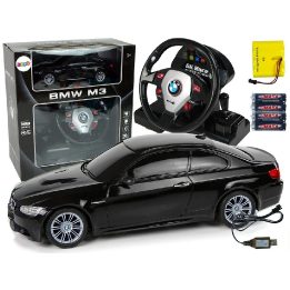 Radijo bangomis valdomas automobilis BMW M3 1:18 su garsu ir šviesomis, juodas