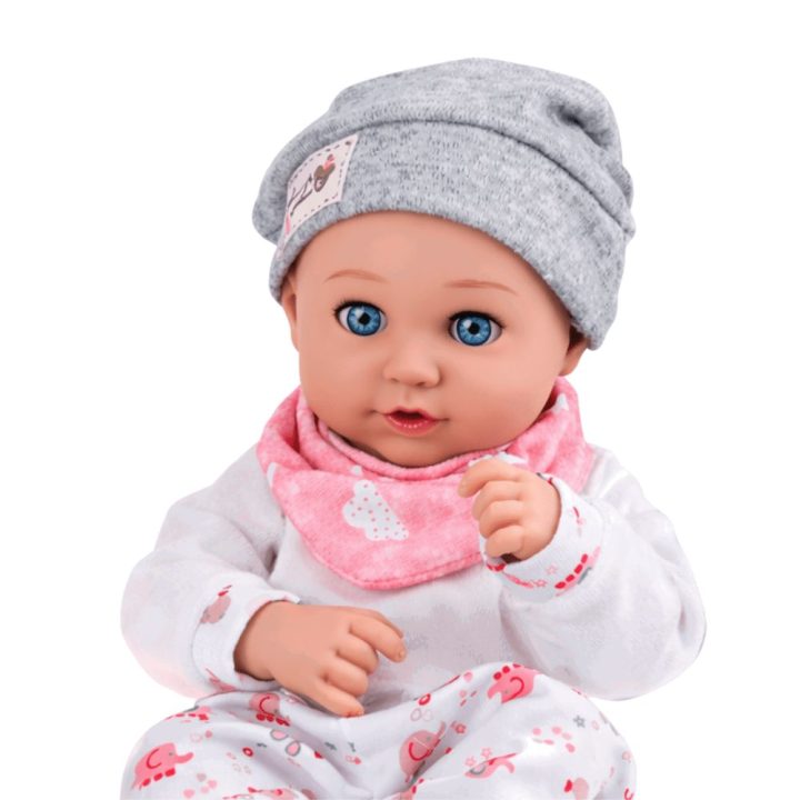 Lėlė kūdikis su maitinimo priedais, seilinuku ir kepuraite 28 cm