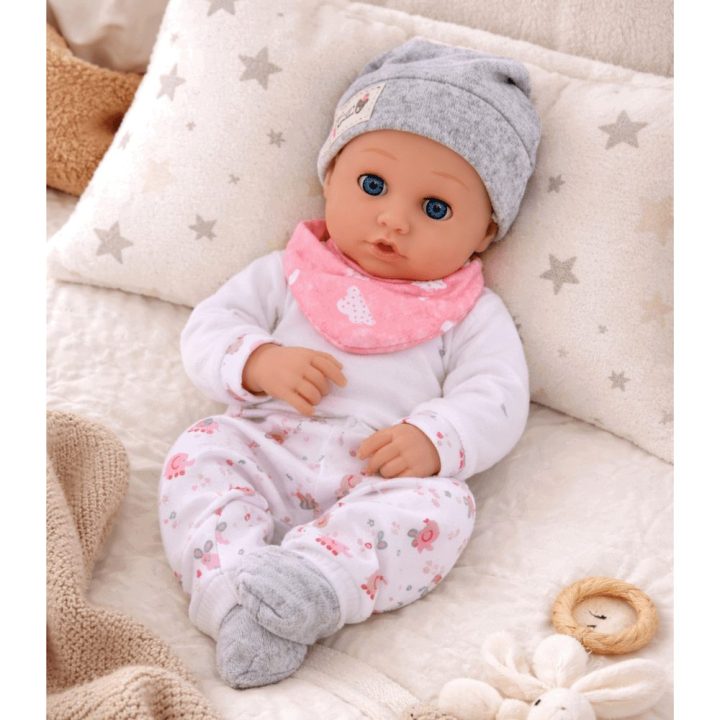 Lėlė kūdikis su maitinimo priedais, seilinuku ir kepuraite 28 cm