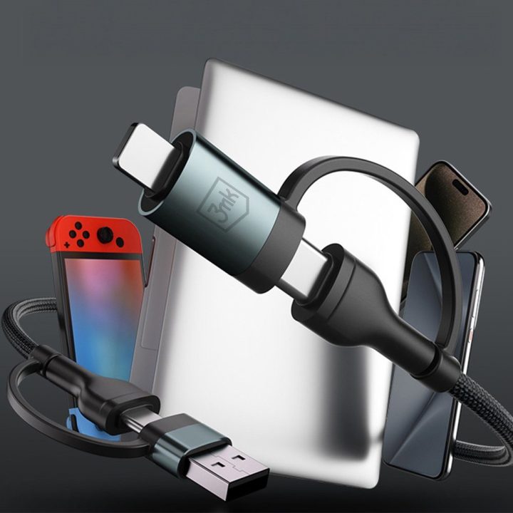 Įkrovimo laidas USB-A/USB-C ir USB-C/Lightning 1.2 m 60 W juodas
