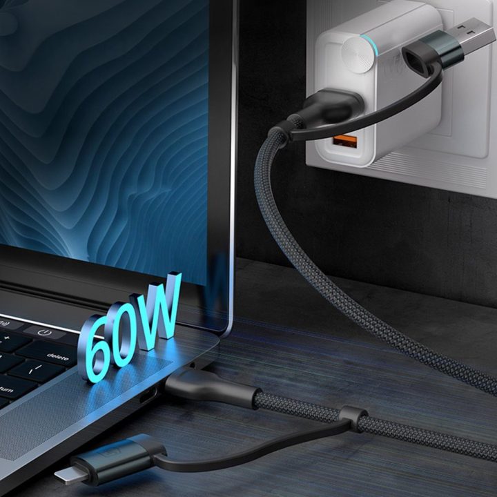 Įkrovimo laidas USB-A/USB-C ir USB-C/Lightning 1.2 m 60 W juodas