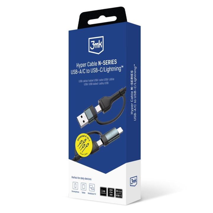 Įkrovimo laidas USB-A/USB-C ir USB-C/Lightning 1.2 m 60 W juodas