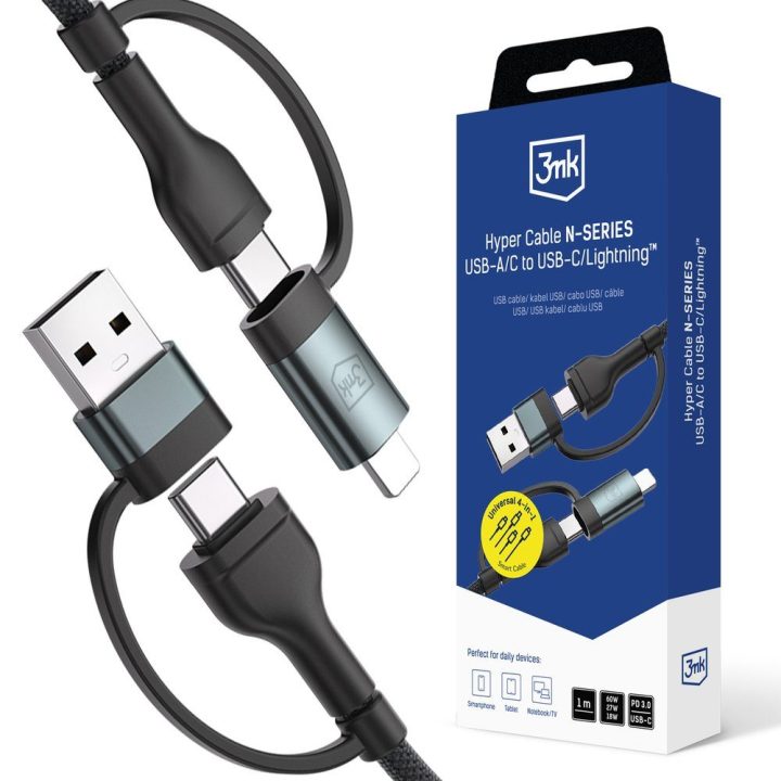 Įkrovimo laidas USB-A/USB-C ir USB-C/Lightning 1.2 m 60 W juodas