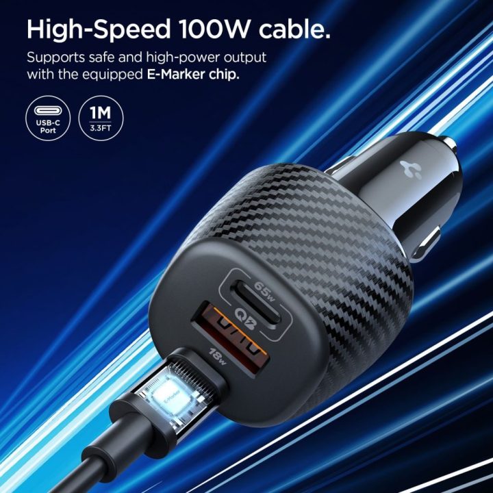 Automobilinis telefono įkroviklis su 3 USB jungtimis Spigen Essential EV1133 juodas