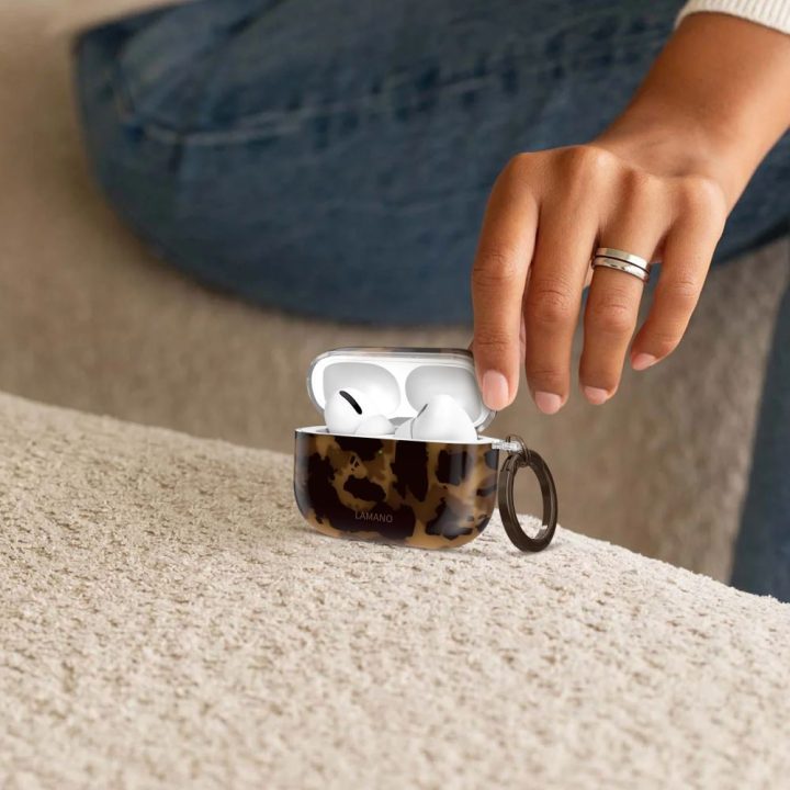 Dėklas AirPods Pro 1 / 2 ausinėms juodos ir rudos spalvos Lamano