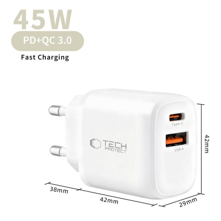 Telefono įkroviklis 45 W USB-C / USB-A baltas