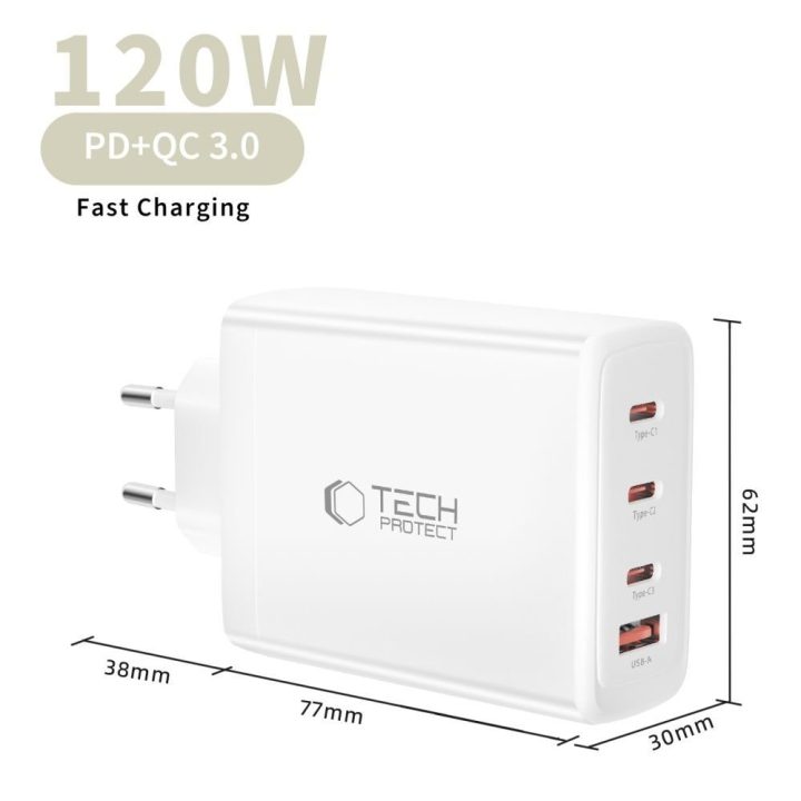 Telefono įkroviklis 120 W su 4 USB jungtimis baltas
