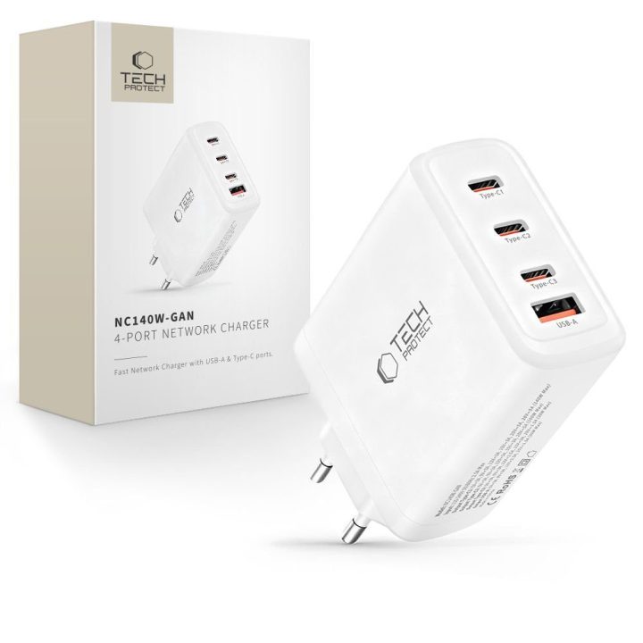 Telefono įkroviklis 140 W su 4 USB lizdais baltas