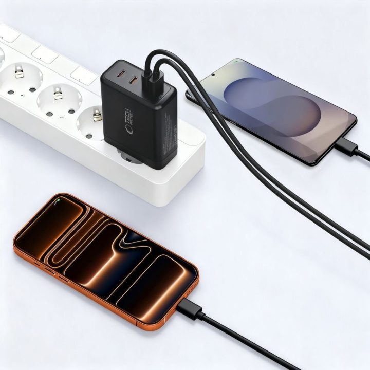 Telefono įkroviklis 140 W su 4 USB jungtimis juodas