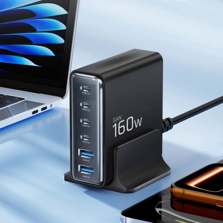 Telefono įkroviklis 160 W su 6 USB jungtimis
