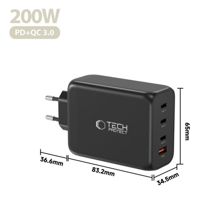 Telefono įkroviklis 4 USB lizdų 200 W juodas