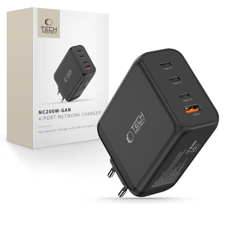 Telefono įkroviklis 4 USB lizdų 200 W juodas