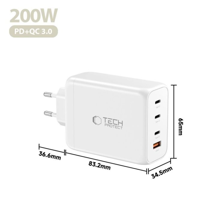 Telefono įkroviklis 200 W su 4 USB jungtimis baltas