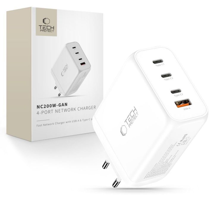 Telefono įkroviklis 200 W su 4 USB jungtimis baltas