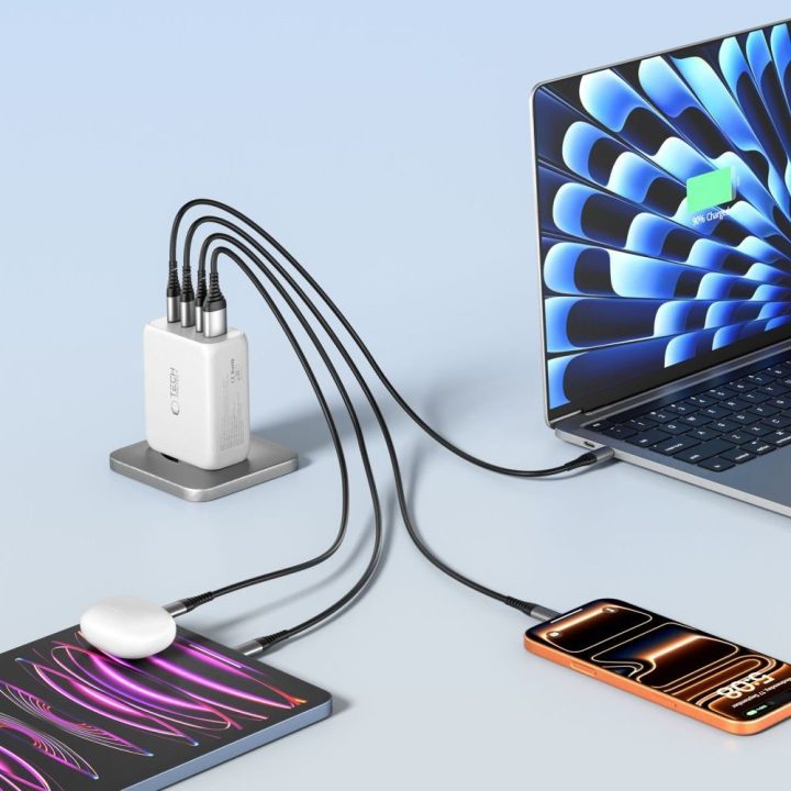 Telefono įkroviklis 200 W su 4 USB jungtimis baltas