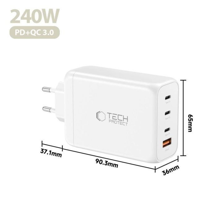 Telefono įkroviklis 240 W su 4 USB jungtimis baltas
