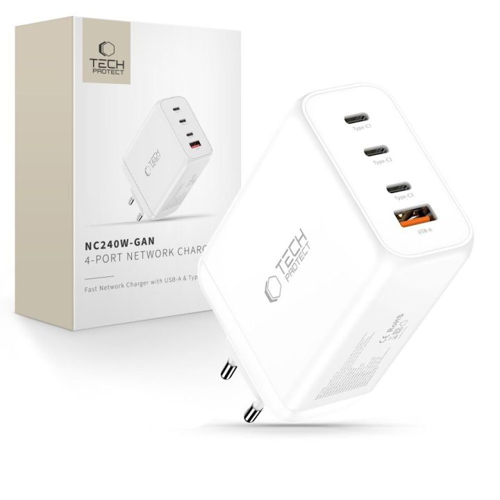 Telefono įkroviklis 240 W su 4 USB jungtimis baltas