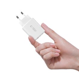 Telefono įkroviklis 65 W su 3 USB jungtimis baltas