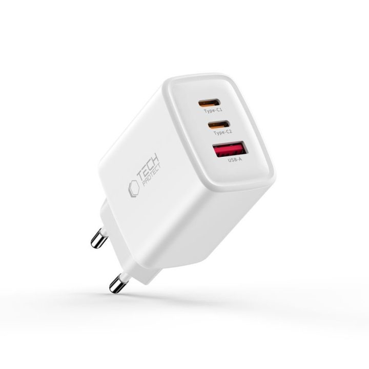 Telefono įkroviklis 65 W su 3 USB jungtimis baltas