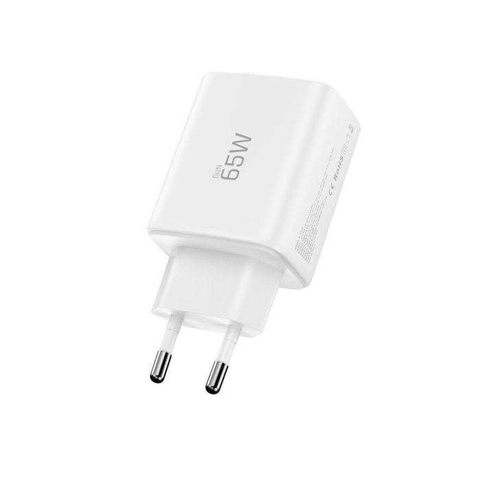 Telefono įkroviklis 65 W su 3 USB jungtimis baltas