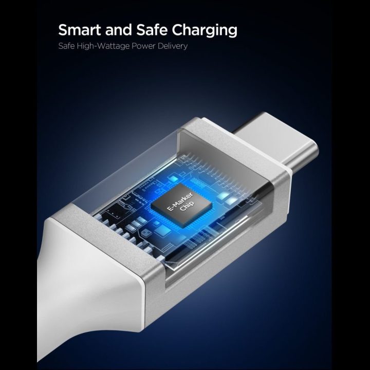 USB-C įkrovimo laidas 240W 150 cm baltas Spigen Essential