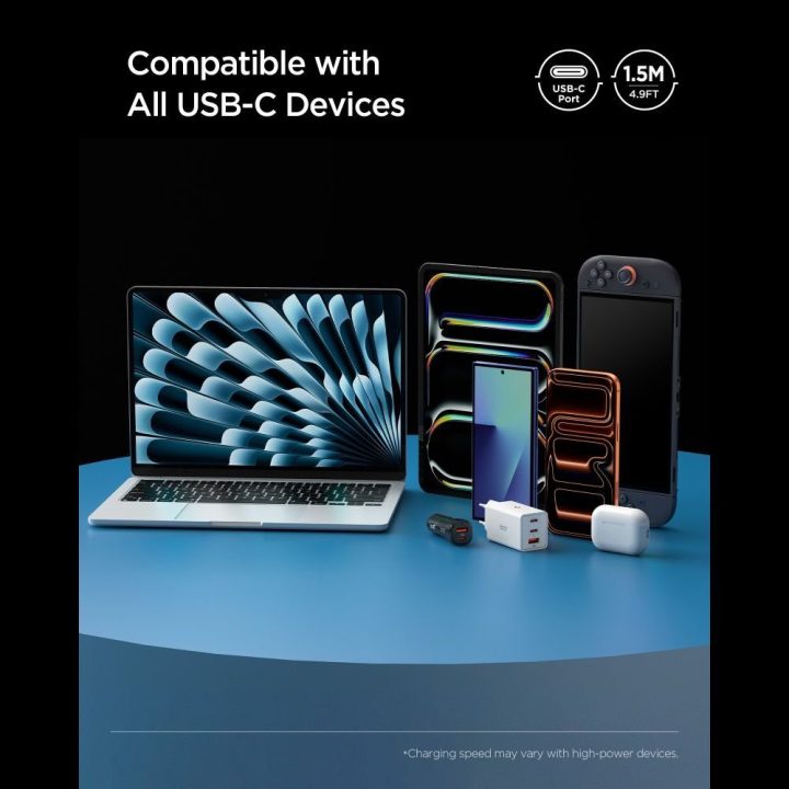 USB-C įkrovimo laidas 100 W 150 cm baltas Spigen