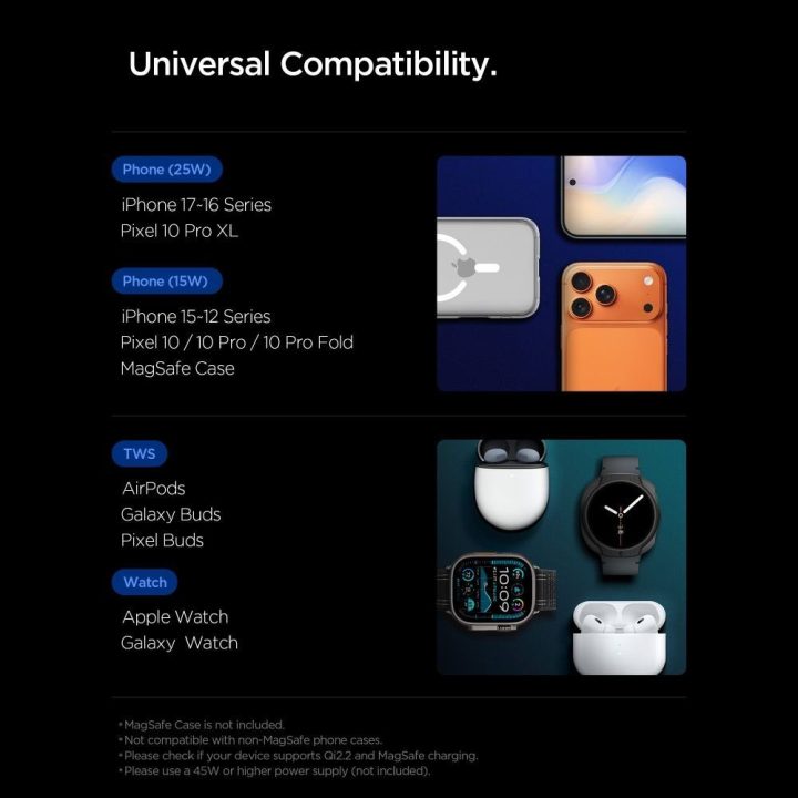 Telefono belaidis įkroviklis 25 W MagSafe 3in1 juodas Spigen