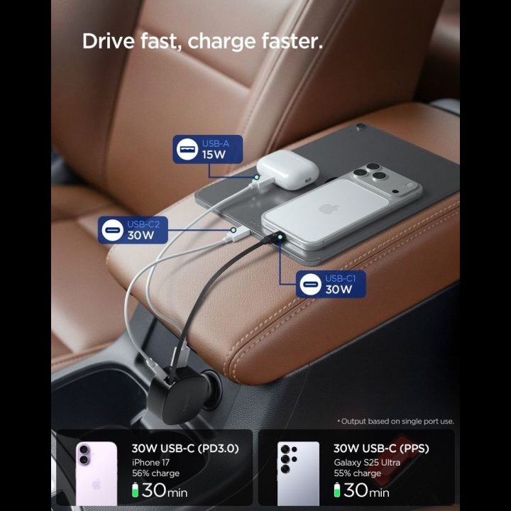 Automobilinis telefono įkroviklis 60 W juodas Spigen