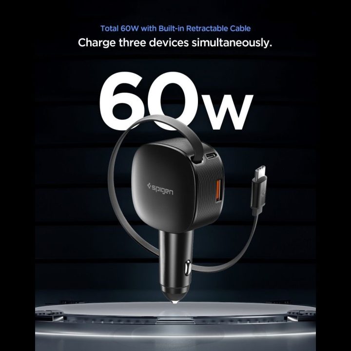 Automobilinis telefono įkroviklis 60 W juodas Spigen