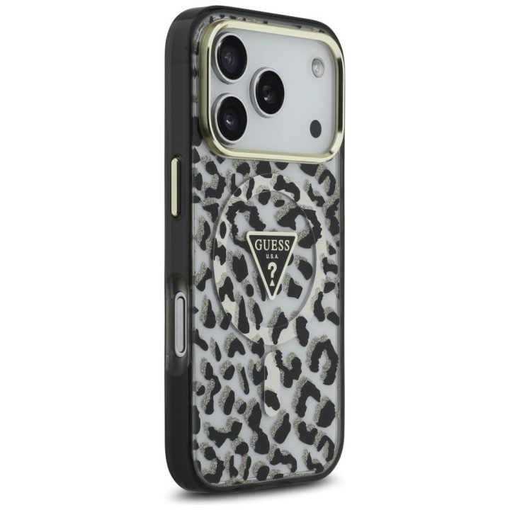 Dėklas telefonui iPhone 17 Pro su MagSafe ir blizgiu leopardiniu raštu Guess